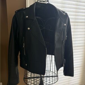 Blank NYC Black Faux Leather Moto Jacket with Silver Hardware Details